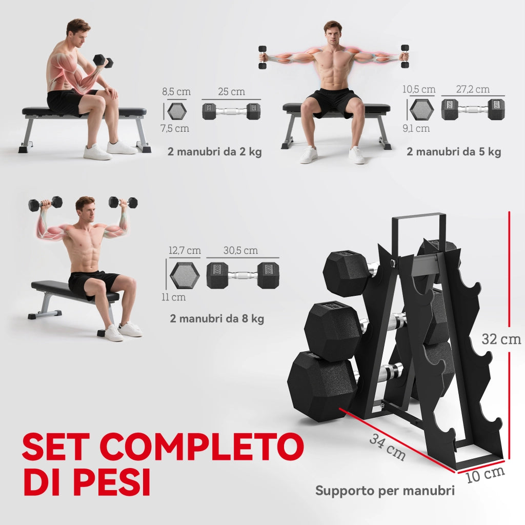 Set Manubri Palestra con Supporto in Metallo ¨C Zephmum ¨C 2x2kg 2x5kg 2x8kg Nero