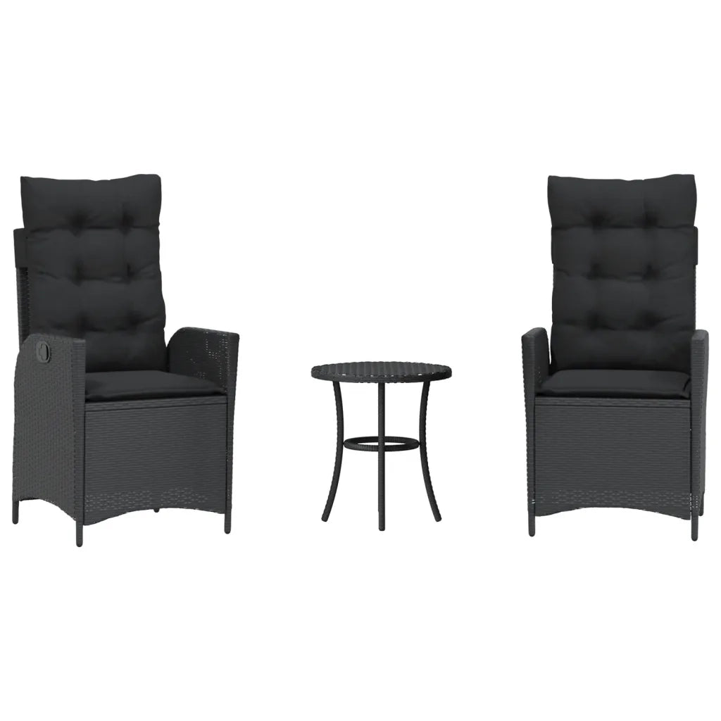Set da Bistr¨° 3 pz | Set Salotto da Giardino con Cuscini Nero in Polyrattan