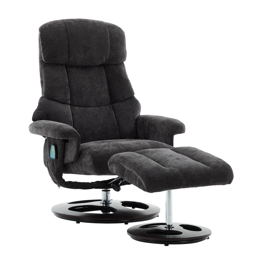 Poltrona Relax Massaggiante Reclinabile con Poggiapiedi ¨C Xylo ¨C Girevole, Tessuto Scuro