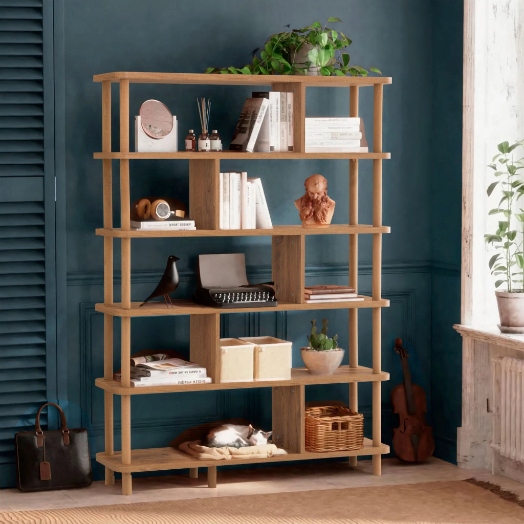 Libreria in legno "Meta" - 120 x 28 x 168 cm - Marrone