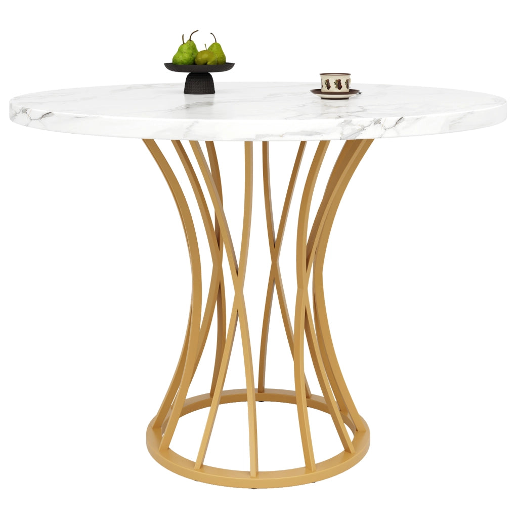 Tavolo da pranzo rotondo 80 x 80 x 76 cm in MDF e metallo; colore oro