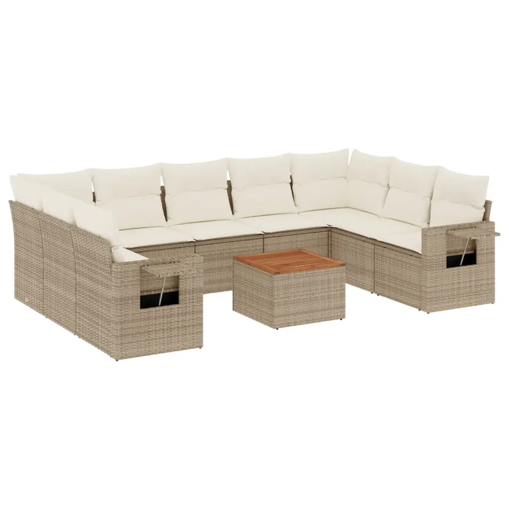 Set Divano da Giardino 10 pz con Cuscini Beige in Polyrattan 3257038