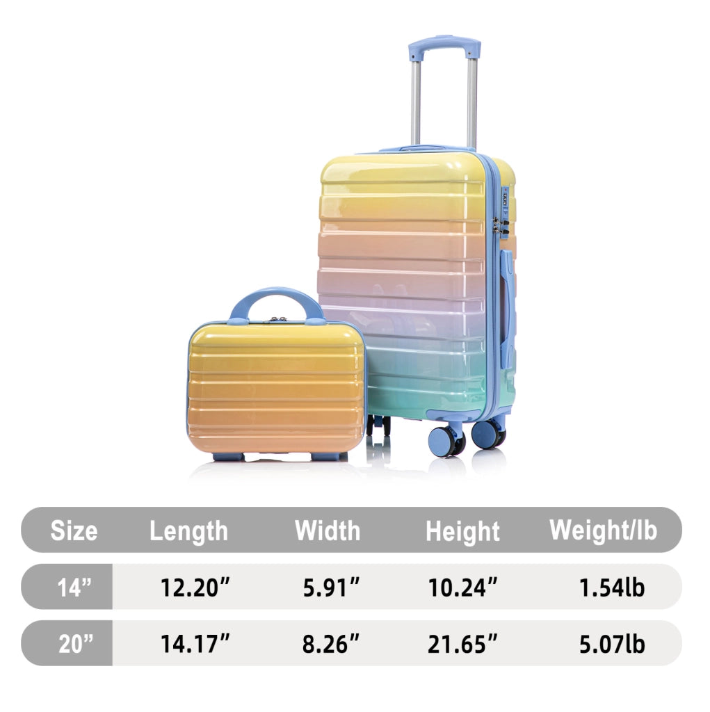 Set Valigie Rigide PC 20" e 14" con Serratura a Combinazione e Beauty Case 14" in Giallo