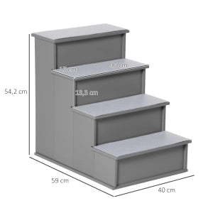 Scala per Animali Domestici a 4 Gradini in MDF con Tappetini Antiscivolo, Grigio, 40 x 59 x 54,2 cm