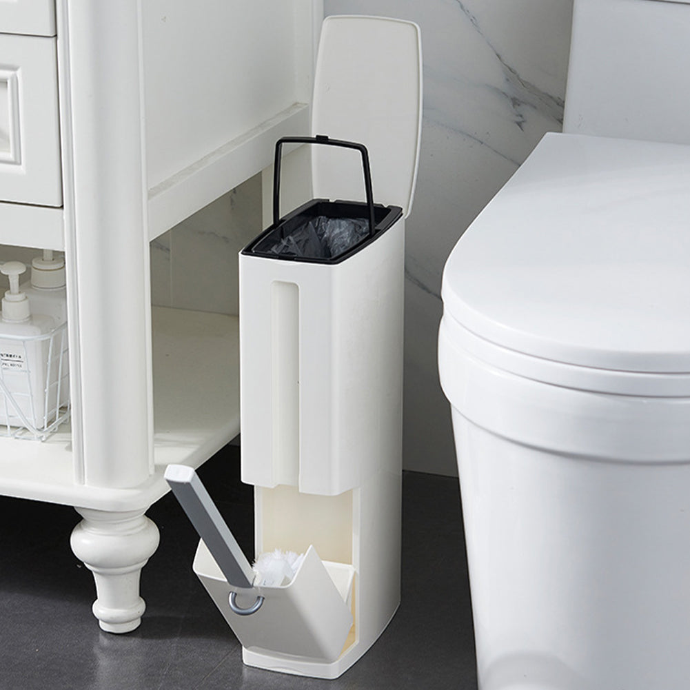 Set Scopino WC con Cestino Salvaspazio Bagno 2 in 1 In ABS e Alluminio Bianco