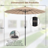 Ombrellone da mercato con costole in fibra di vetro inclinazione a pulsante, Ombrellone da patio rotondo di 265cm Marrone-Ombrelloni