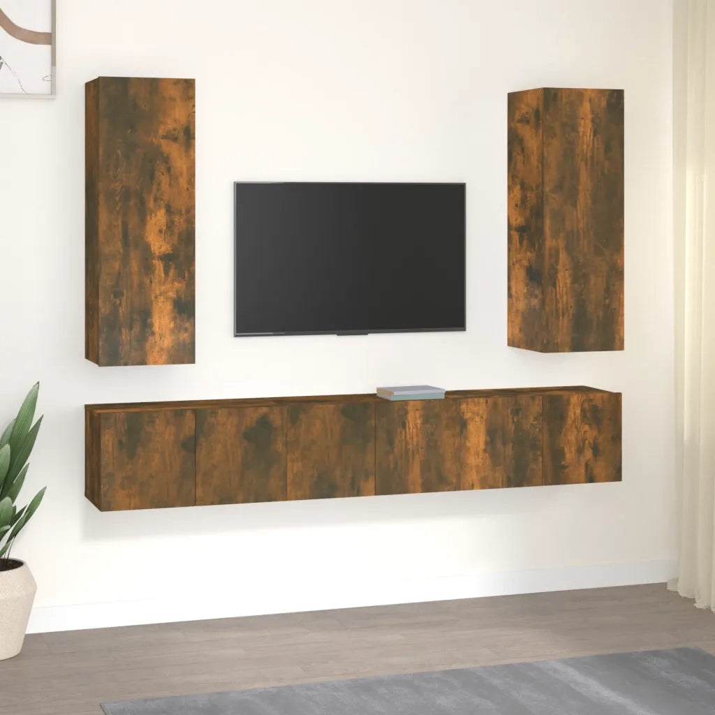 Set di Mobili Porta TV 5 pz-Credenza per TV Rovere Fumo in Legno Multistrato 866539