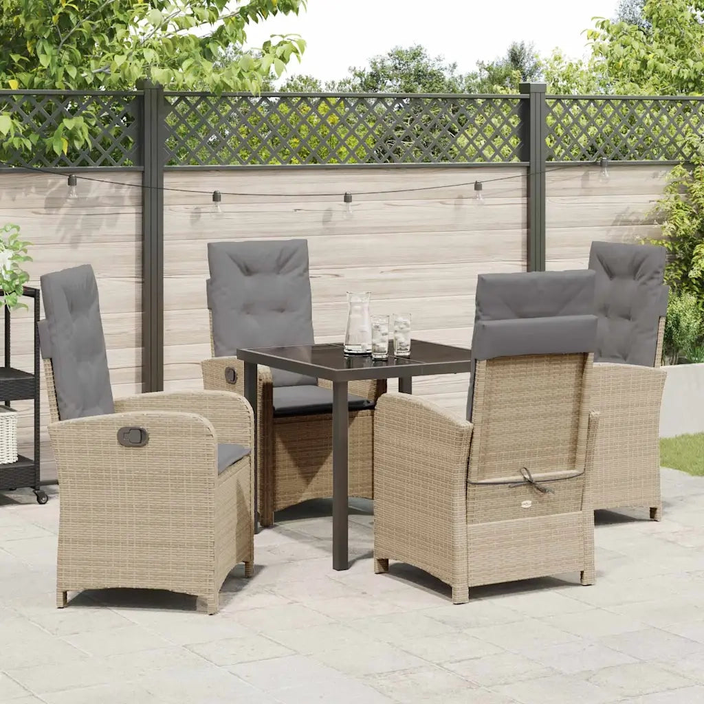 Set da Pranzo per Giardino con cuscino 5 pcs Beige polyrattan 3380289