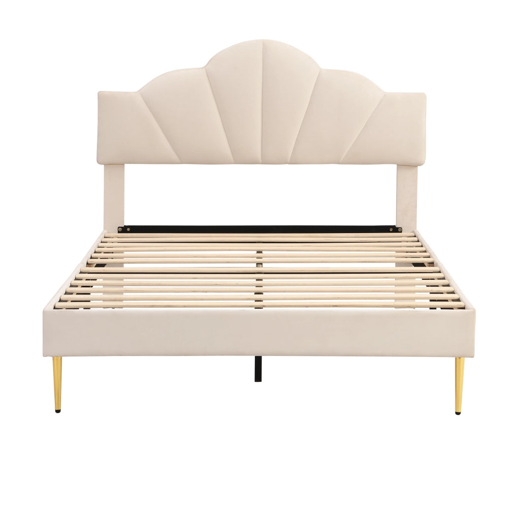Letto matrimoniale imbottito 140x190 cm in velluto beige