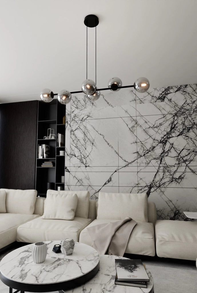 Lampadario Emibig Rossi 6 luci E14 nero vetro 110cm