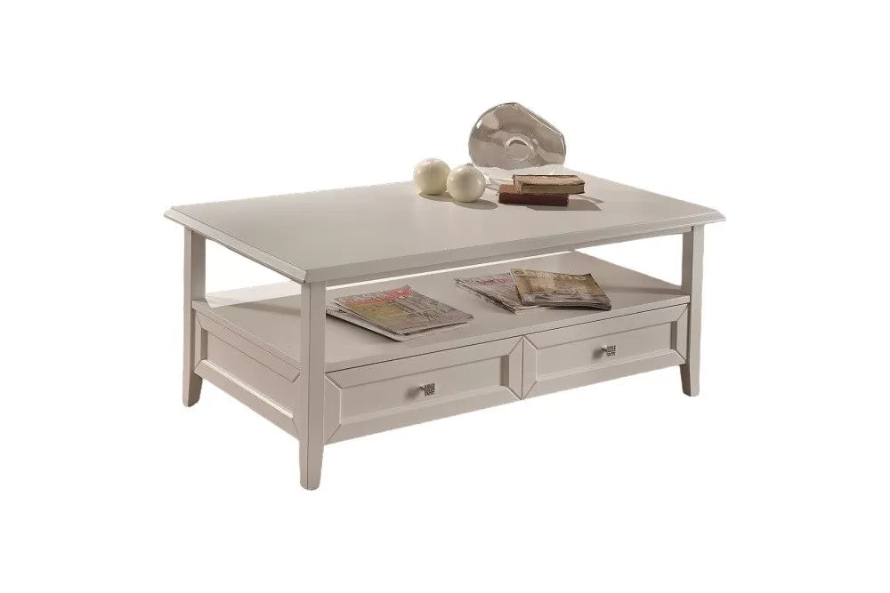 Tavolino 2 cassetti in legno classico bianco l.120 p.65 h.51
