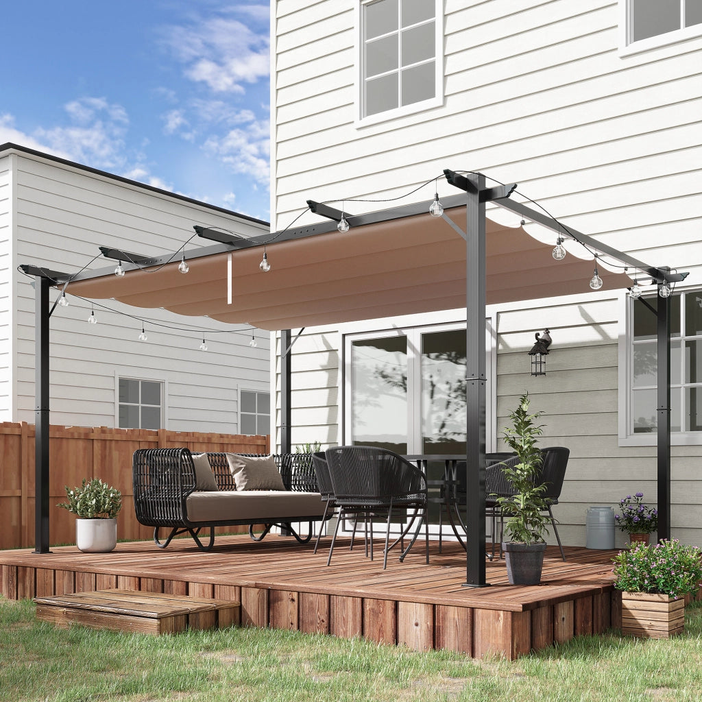 Gazebo Pergola da Giardino 3x4m ¨C zephmum ¨C Grigio e Marrone in Alluminio e Poliestere