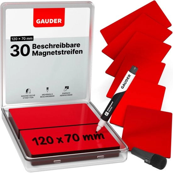 Etichette magnetiche descrivibili - Tavoli magnetici riutilizzabili per lavagne bianche, lavagne scolastiche, lavagne Kanban e frigoriferi - Carte magnetiche con marker (30 pezzi - 120 x 70 mm)