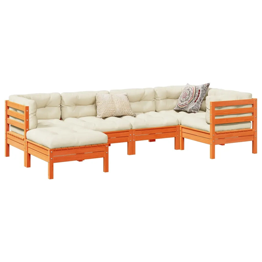 Set Divani Giardino 6pz con Cuscini Marrone Cera Massello Pinocod mxl 116951