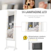 Armadietto Portagioie con Specchio Regolabile e Luci LED Bianco Caldo, 36x30x136 cm