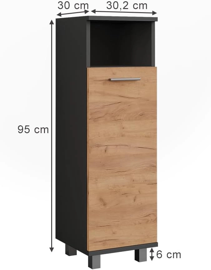 mobiletto bagno Ilias, Antracite/quercia dorata, 30.2 x 190 cm con 2 porte