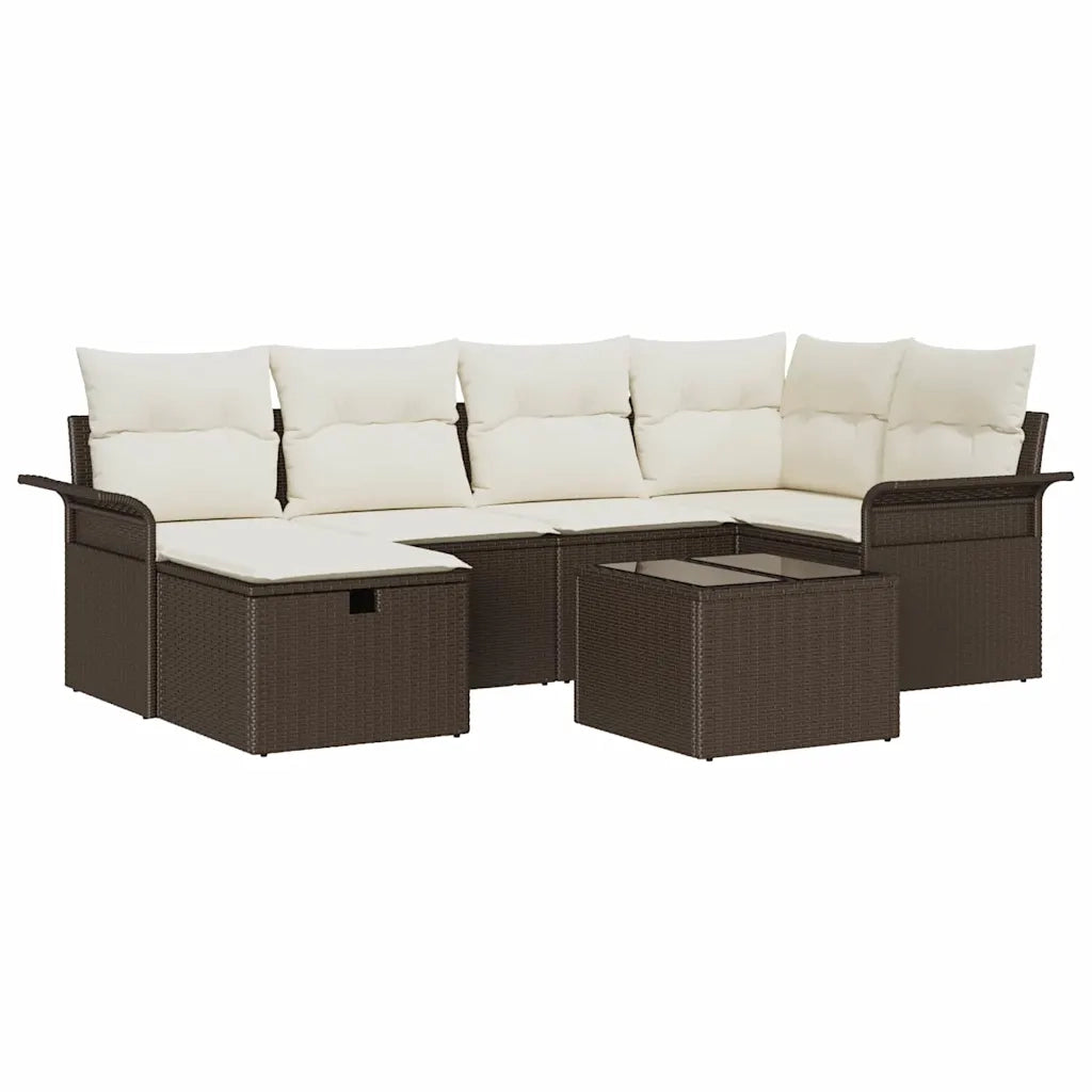 Set Divano da Giardino 7 pcs Marrone e Crema polyrattan