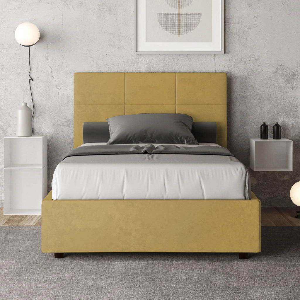 BS COM Letto una piazza e mezza con rete imbottito 120x210 microfibra ocra