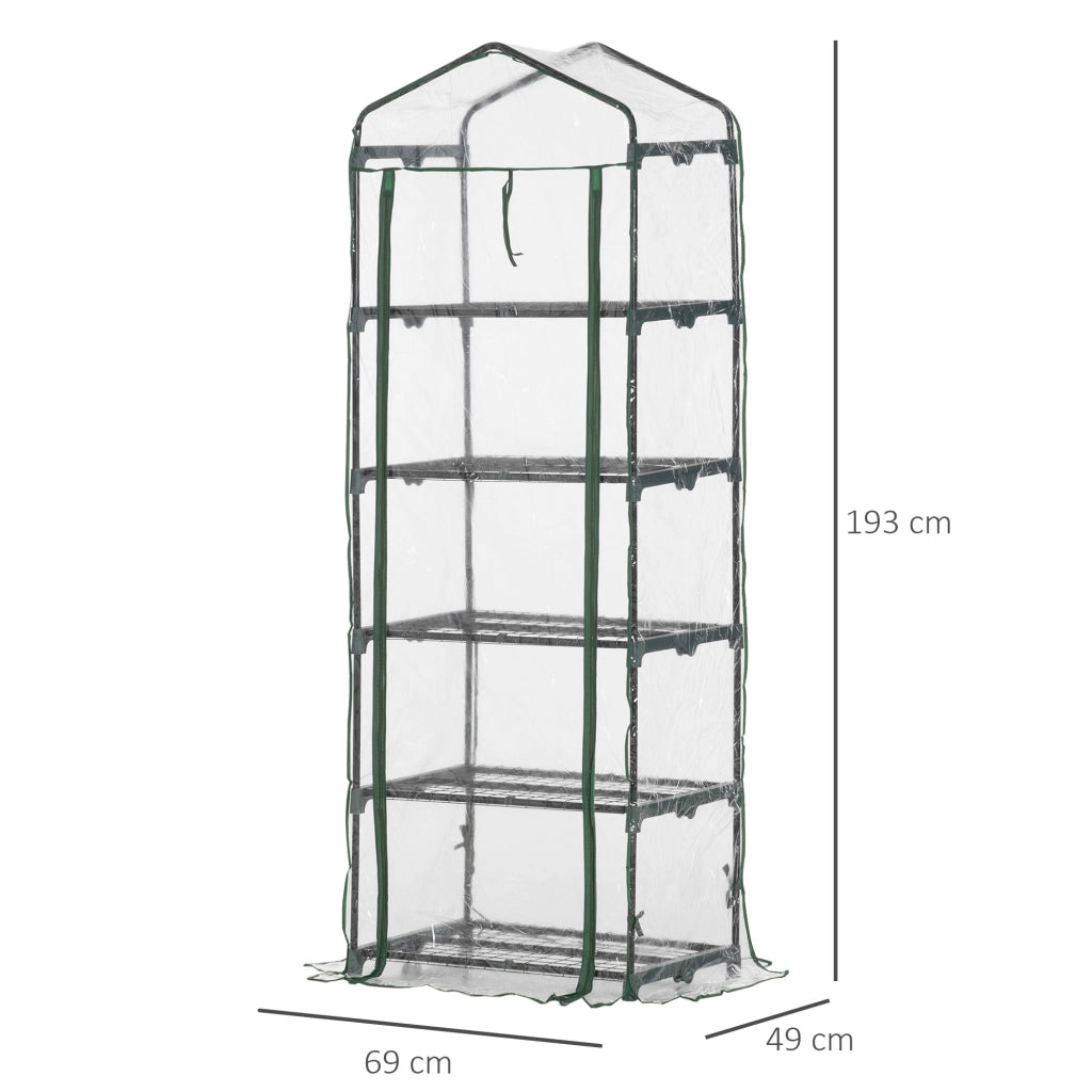 EasyComfort Mini Serra da Giardino e Terrazza per Piante a 5 Ripiani in Acciaio con Copertura in PVC, 69x49x193 cm, Verde