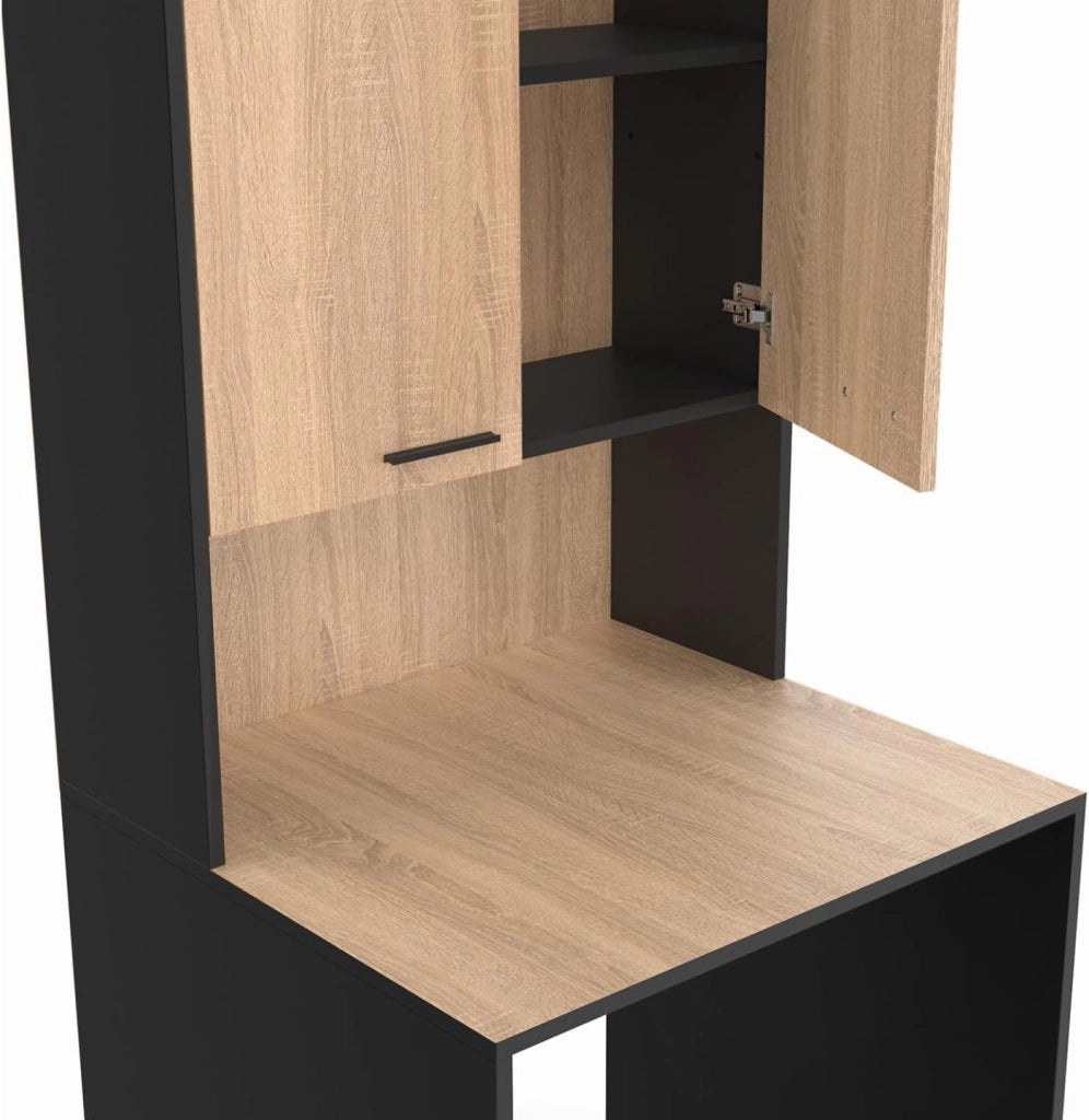 Piano lavabiancheria WALLIS con armadio nero e legno effetto faggio