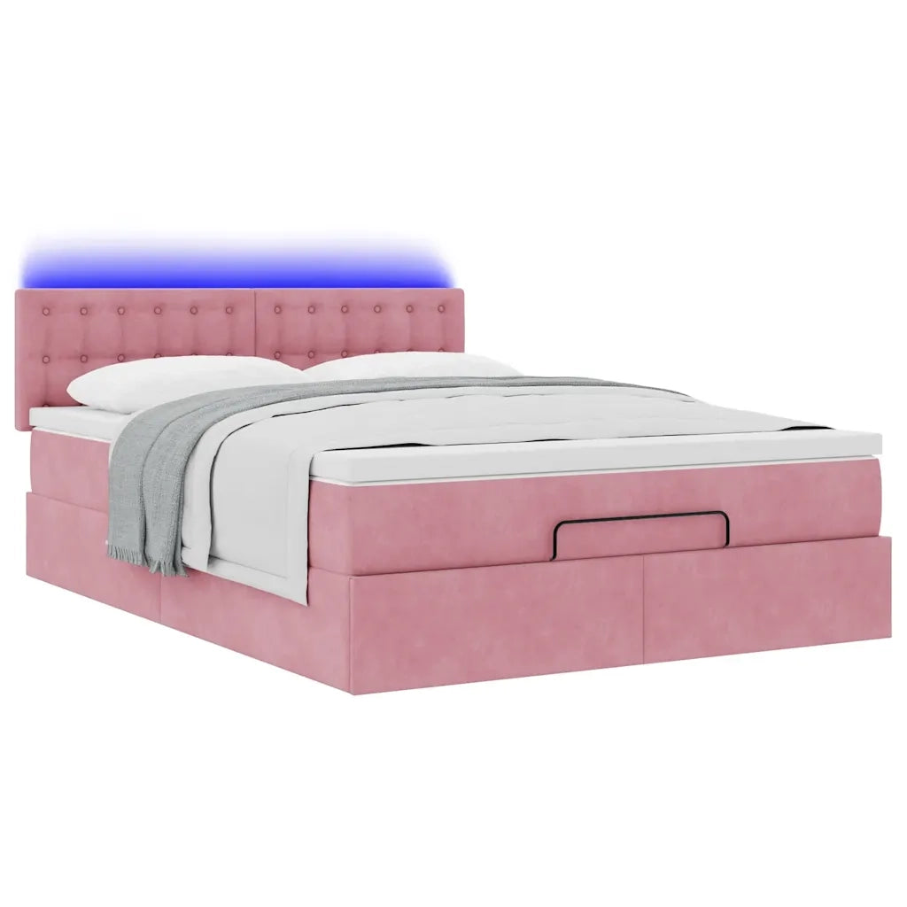 Struttura Letto Pouf con Materasso Rosa 140x200 cm in Velluto 3312775