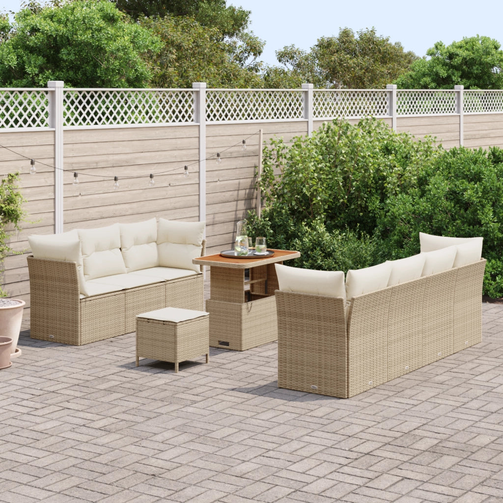 Set Divano Giardino da 10 Pezzi con Cuscini Beige Polyrattan Acacia