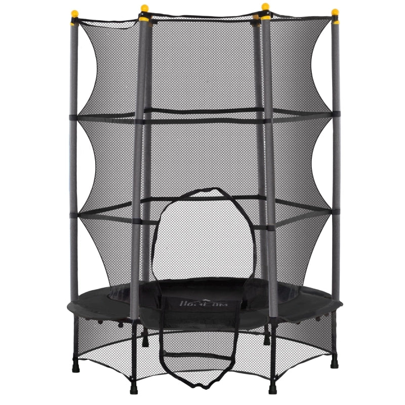 Trampolino per bambini con rete di sicurezza in plastica nera per uso interno ed esterno 140 × 140 × 190 cm