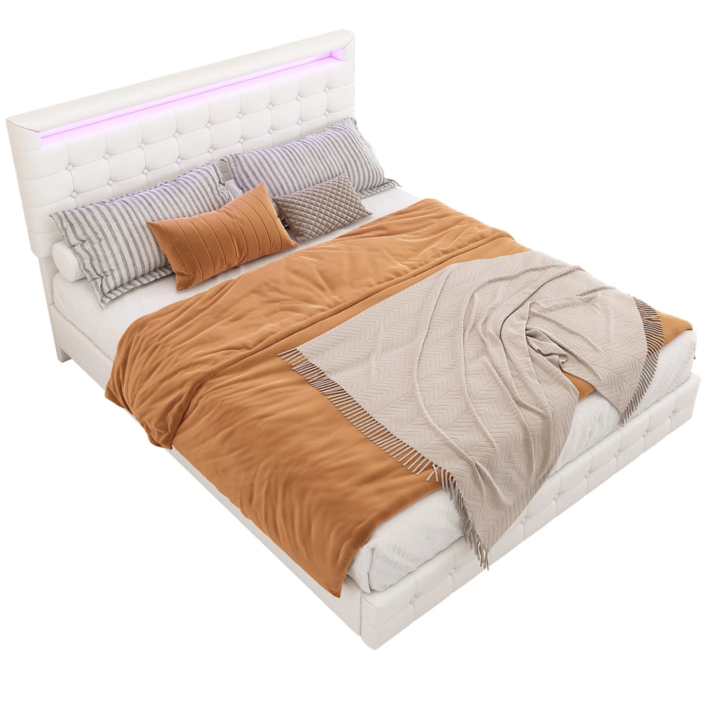 Letto 140x200 cm con luci LED; testiera regolabile; PU; bianco
