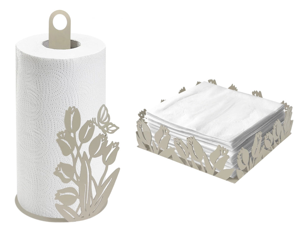 Set Accessori Cucina 2/4 Pezzi Porta Scottex Portatovaglioli Vassoio Grande Da Portata Portafrutta Centrotavola Metallo Design Moderno Decorazioni Tavola  - Papaveri - 2 Pezzi