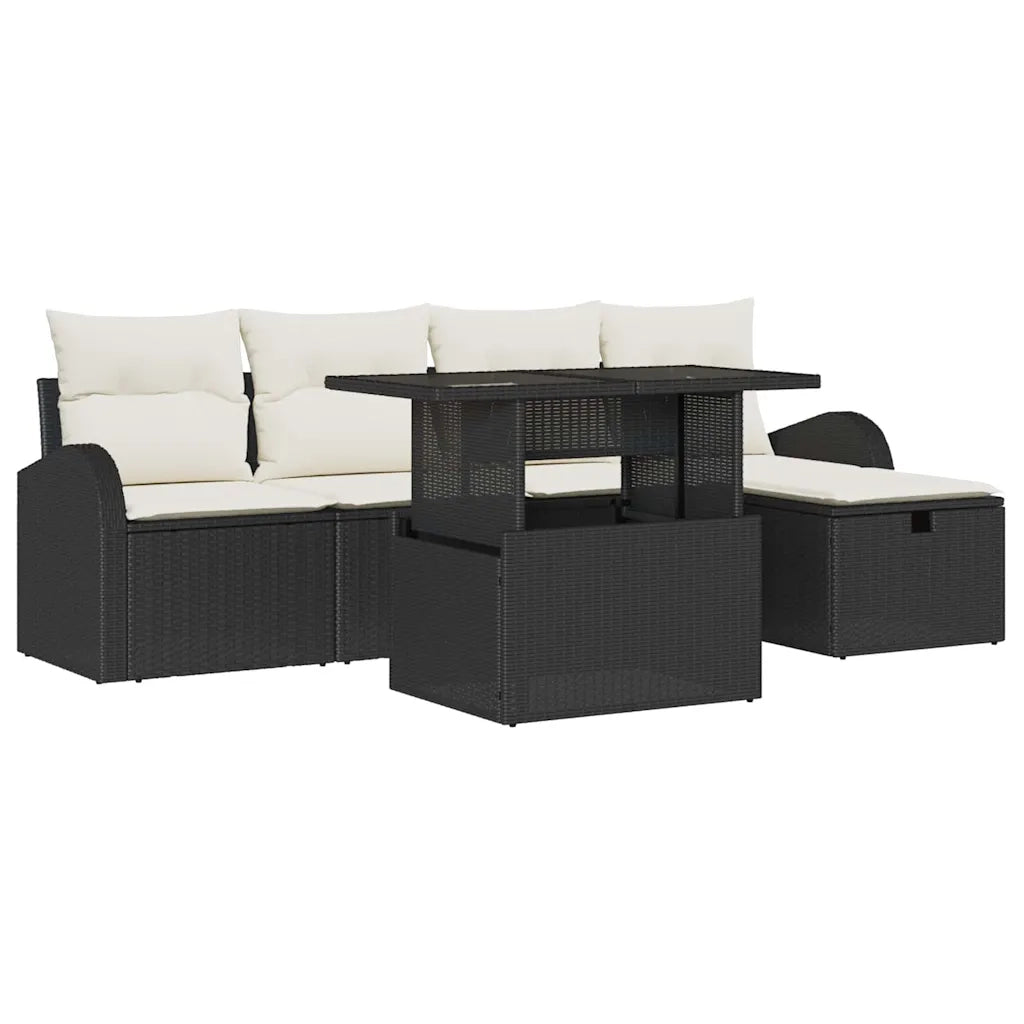 Set Divano da Giardino con cuscino 6 pcs Nero Poly Rattan
