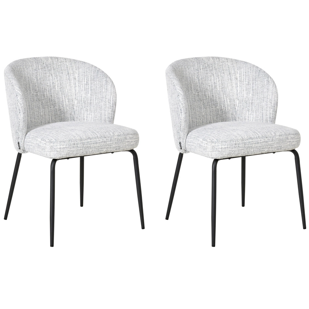 Set di 2 sedie da pranzo con rivestimento in tessuto seduta imbottita e gambe in ferro bianco e blu