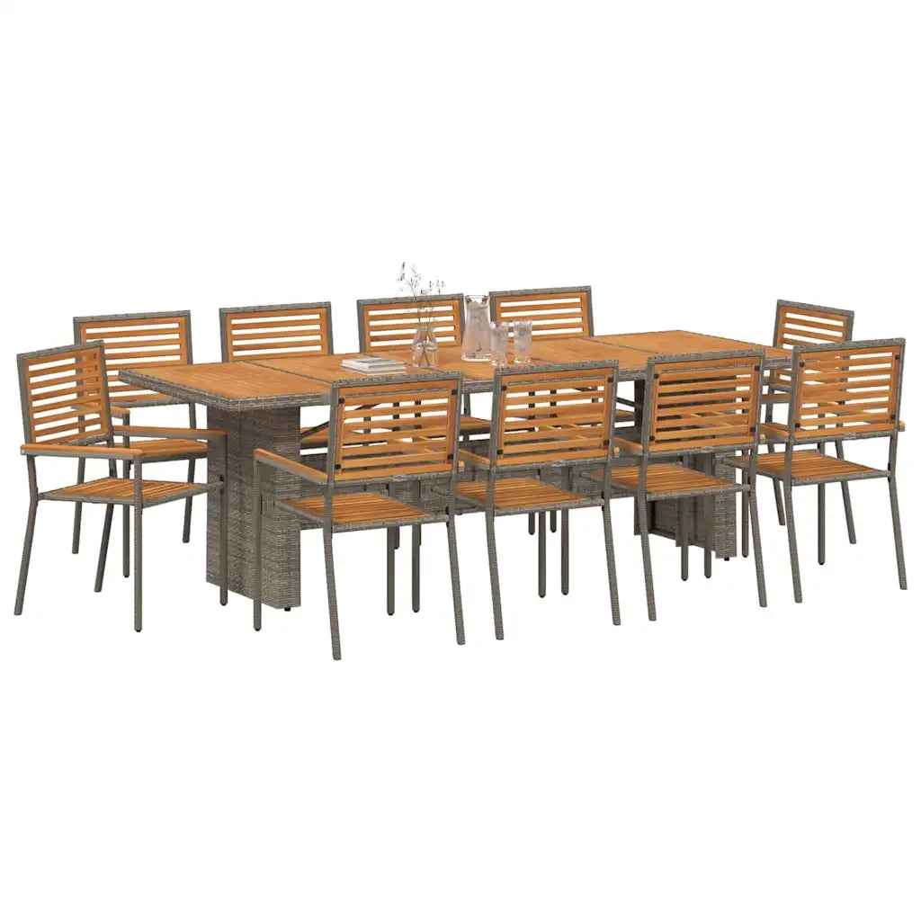 Set da Pranzo per Giardino 11 pcs Grigio e Marrone polyrattan 3365449