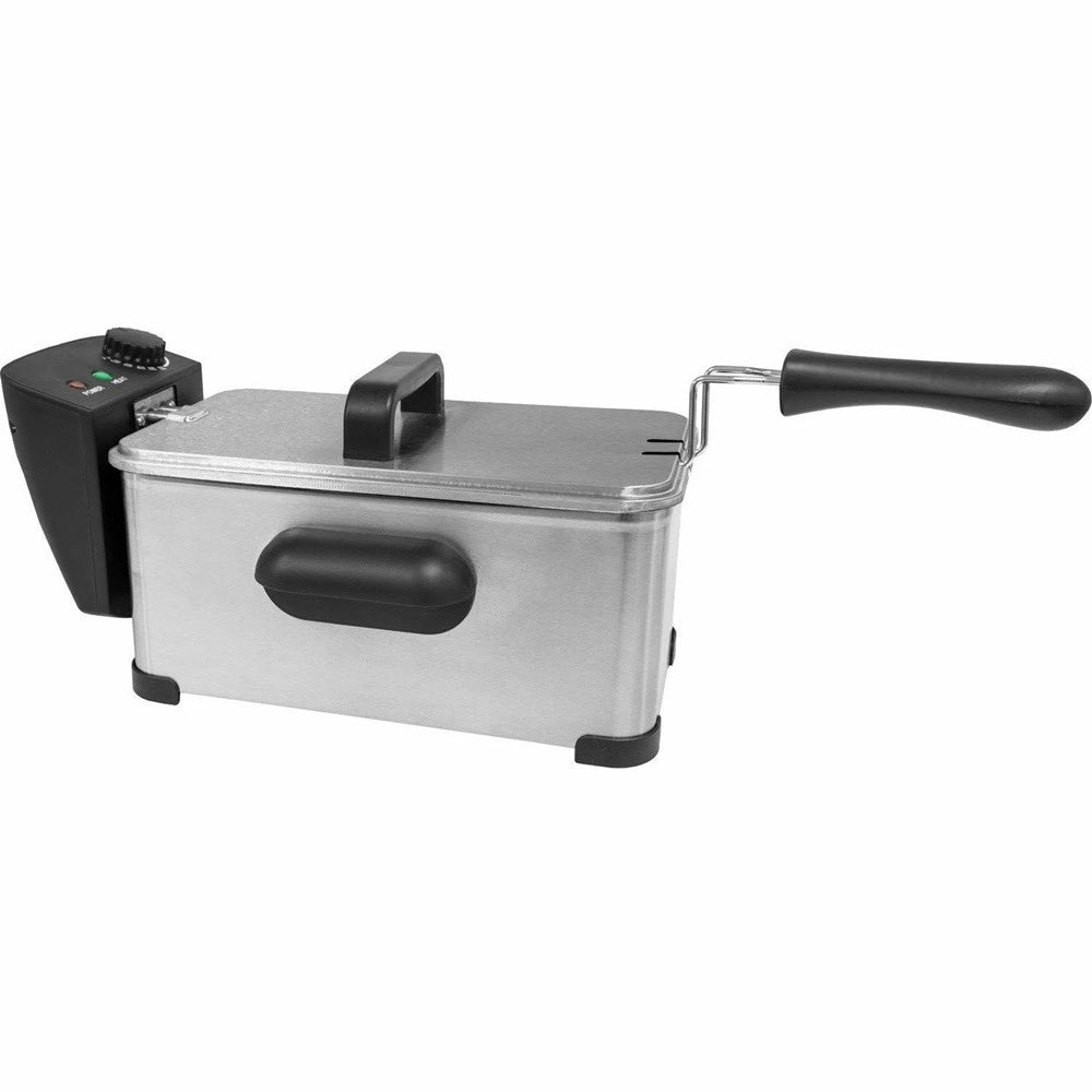 Trade Shop - Friggitrice Elettrica Professionale In Acciaio Inox Cesto 3lt 2000w Con Maniglia Coperchio -