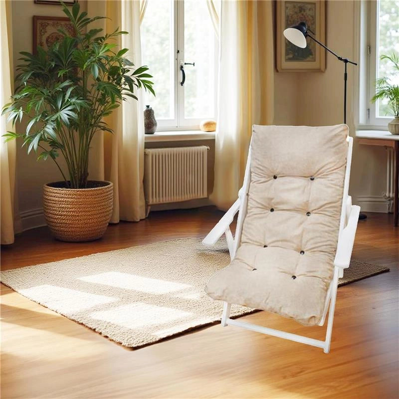 POLTRONA RELAX COMODONA TELAIO BIANCO TINTA UNITA ECRÙ IN LEGNO 3 POSIZIONI