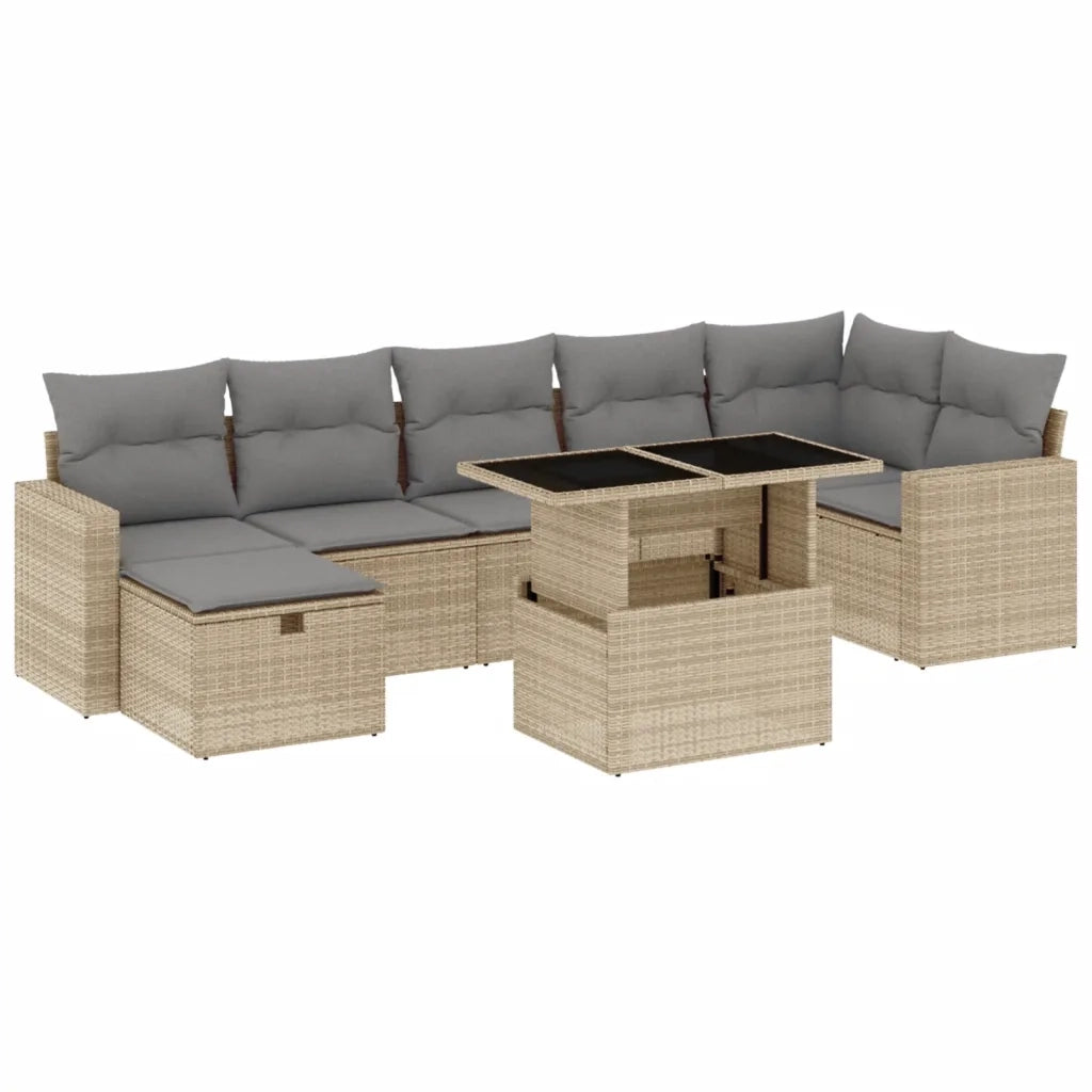 Set Divano da Giardino 8 pz con Cuscini Beige in Polyrattan
