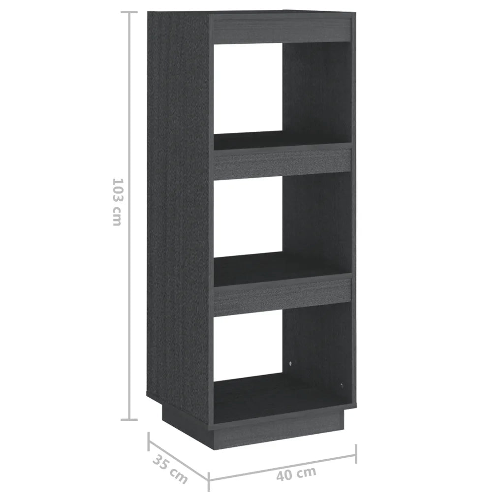 Libreria Divisorio-Scaffale per Libri-Mobile di Stoccaggio Grigio 40x35x103cm in Legno Massello di Pino