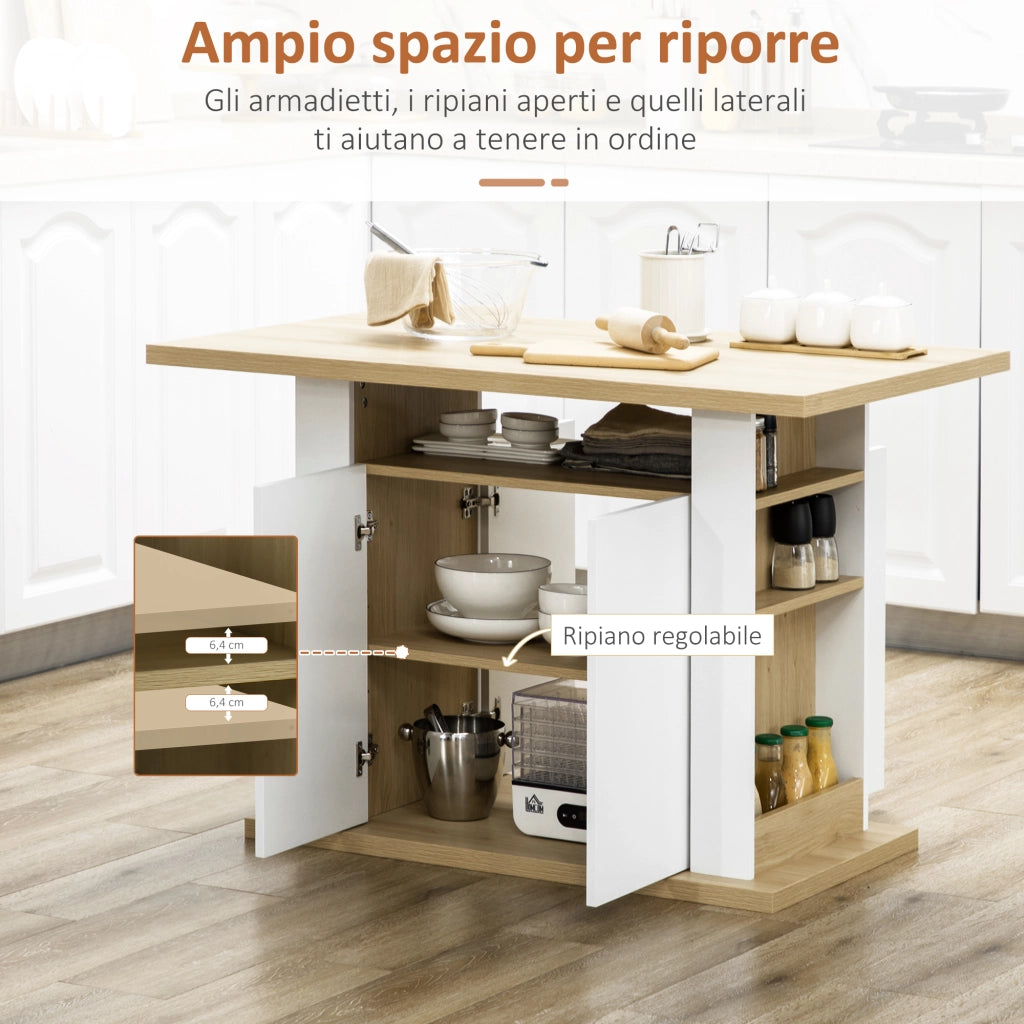 Tavolo da Cucina 4 Persone con Armadietti ¨C Zephmum ¨C Bianco e Legno, 110x70x75.5 cm