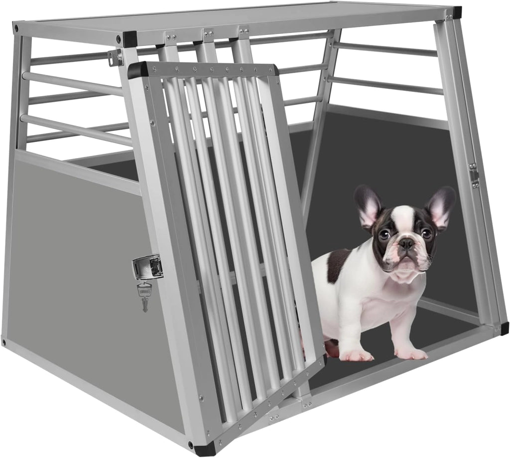 Trasportino Cane Auto, Trasportino Cani Grande in Alluminio, Box Trasporto per Cani Grande Media, Cuccia Cane Esterno, Kennel per Canette con Chiusura per Viaggio Trasporto 80x65x65cm