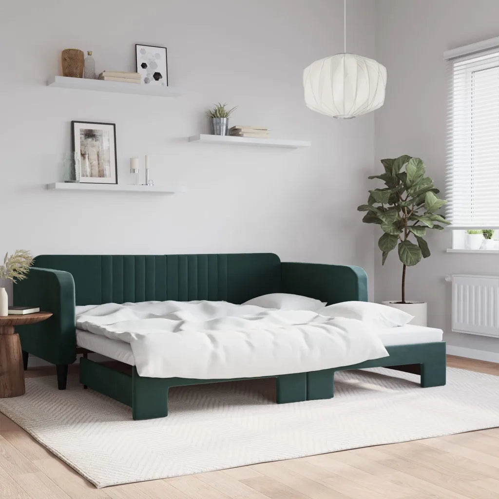 Divano letto | Sof¨¤ letto | Letto singolo Estraibile Verde Scuro 100x200cm Velluto