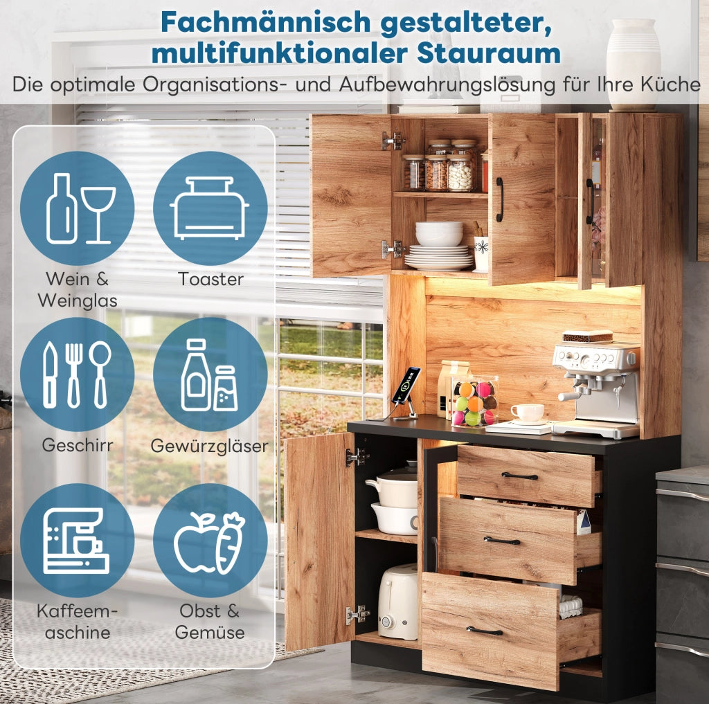 Colonna cucina in MDF con LED, prese USB e ante in vetro