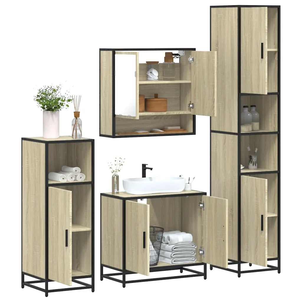 Set Mobili da Bagno 4 pz Rovere Sonoma in Legno Multistrato