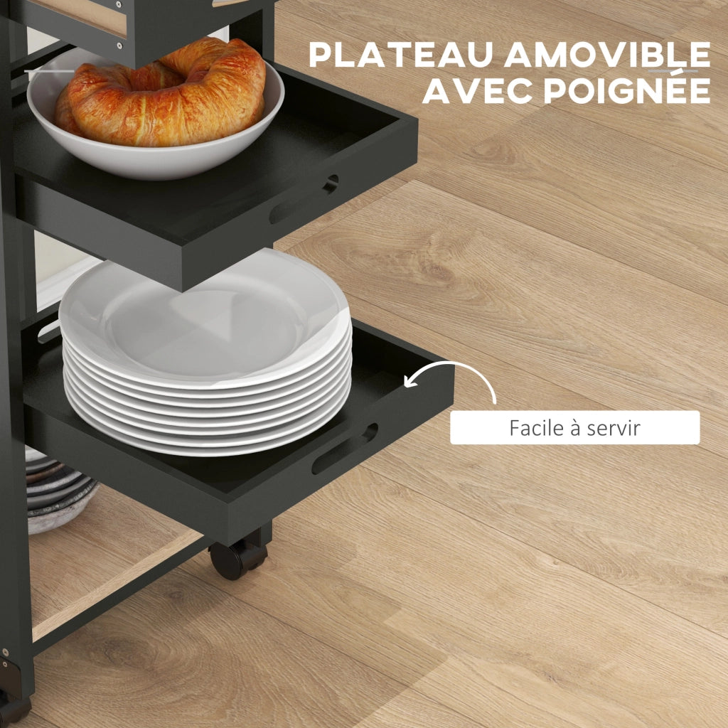 Tavolo da cucina con carrello, 2 ripiani, cassetto e scaffale ¨C zephmum ¨C legno quercia chiaro e nero