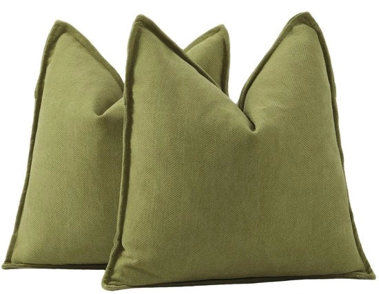 Set di 2 cuscini in chenille liscia, morbidi copri cuscino decorativi per divano, camera da letto, copri cuscino, verde muschio, 45x45 cm, quadrato