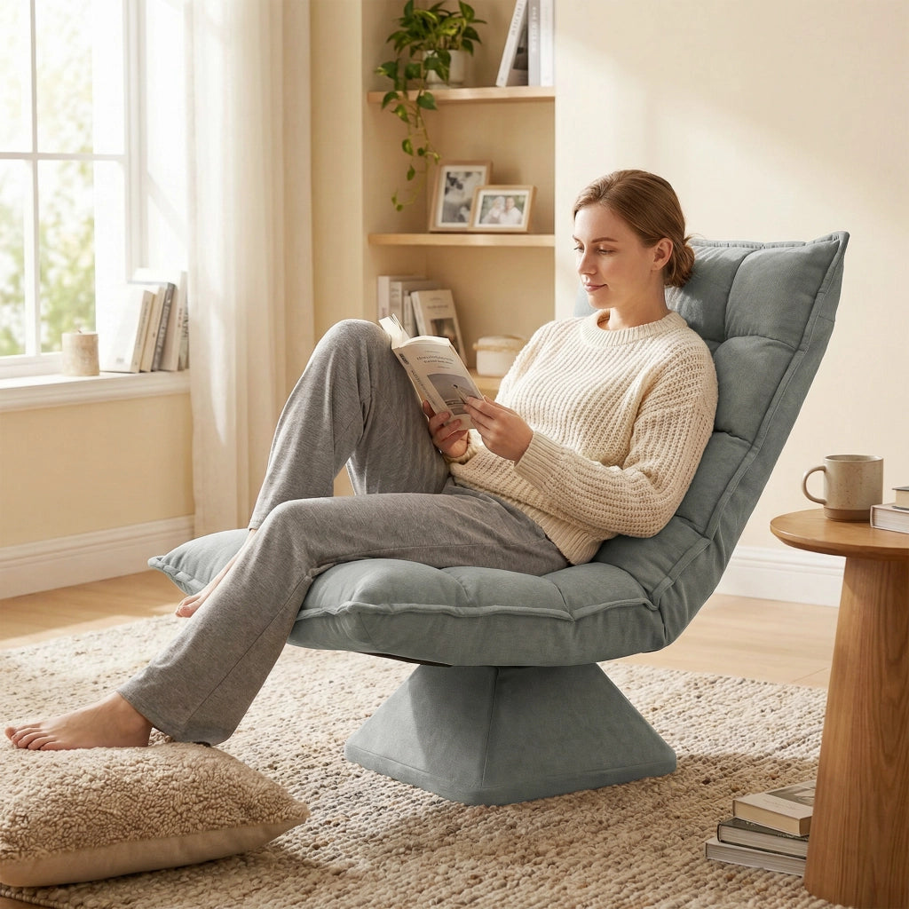 Poltrona relax girevole 360¡ã ¨C Xylo ¨C tessuto capitonn¨¦ grigio con schienale reclinabile