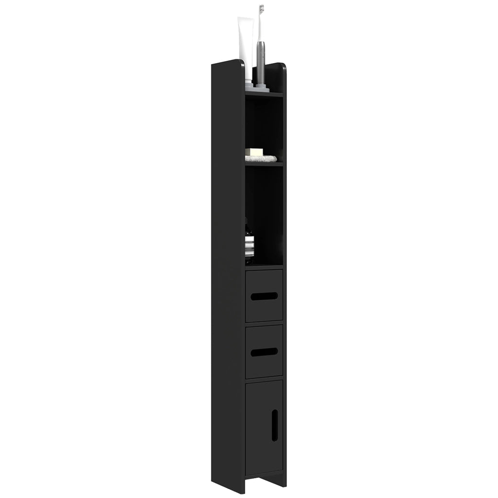 Colonna Bagno con Mensole e Armadietti ¨C Zephmum ¨C Legno 15x17x120cm Nero
