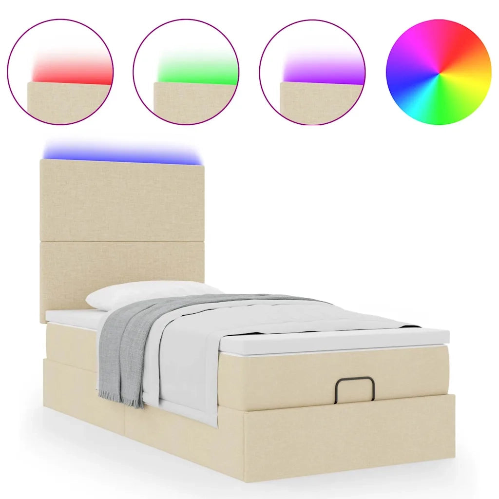 Struttura Letto Pouf con Materasso Crema 100x200 cm in Tessuto