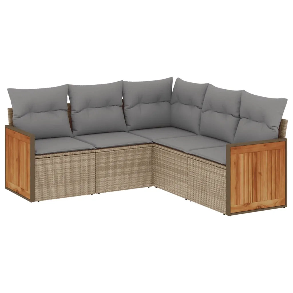 Set Divano da Giardino 5 pz con Cuscini Beige in Polyrattan