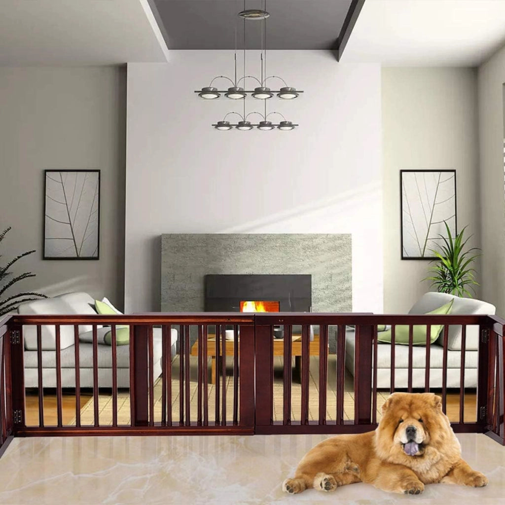 Cancelletto per Cani Regolabile in Legno Massello, con Base Larga e 3 Ante, Ideale per Cani di Piccola/Media Taglia (140-203) x 9,5 x 56 cm, Marrone