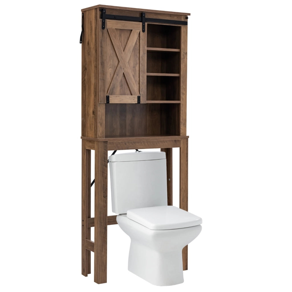 Armadietto di stoccaggio sopra la toilette, Scaffale indipendente per la toilette con ripiani regolabili Marrone