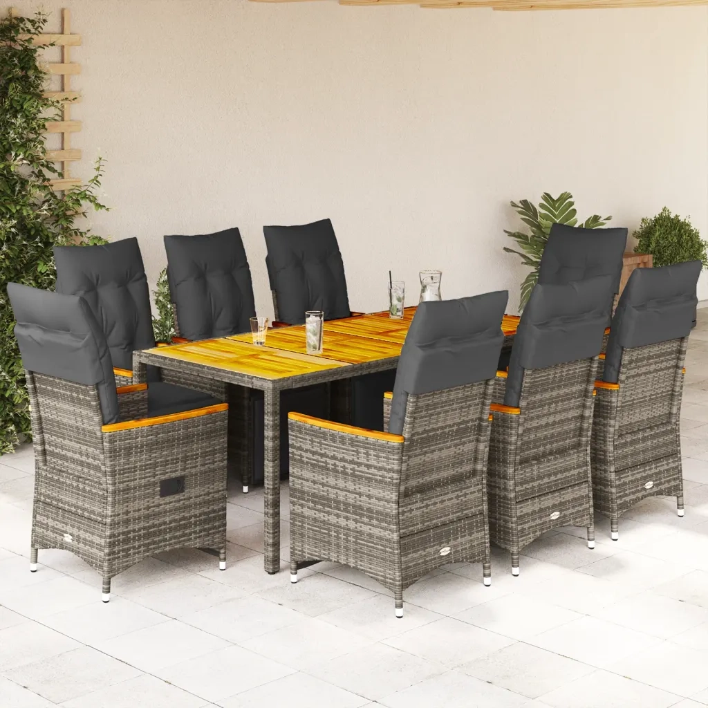 Set Bistrò da Giardino 9 pz con Cuscini in Polyrattan Grigio 3276972